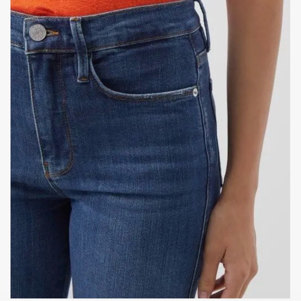 Frame Denim High-Rise Slim Jeans in Dark Blue Wash